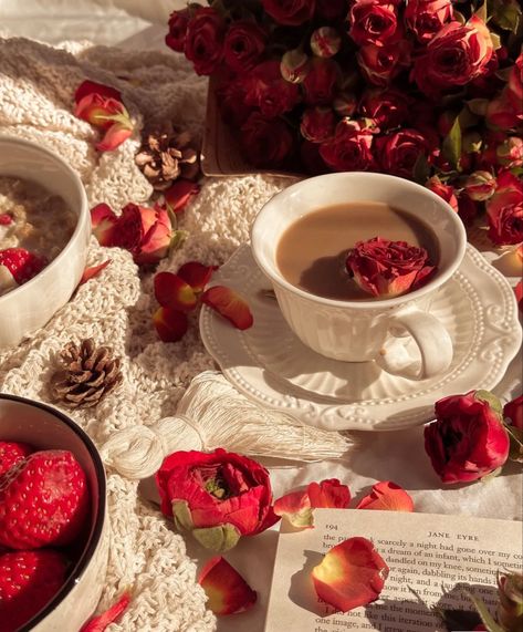 Strawberry Aethestic, Red Aesthetic Books, Rose Red Aesthetic, Tea Room Aesthetic, Red Strawberry Aesthetic, Teatime Aesthetic, Rose Flowers Aesthetic, Soft Red Aesthetic, Red Flowers Aesthetic