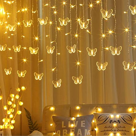 Butterfly String Lights, Fairy Room, Aesthetic Bedroom Decor, Fairy Butterfly, Led Curtain Lights, Butterfly Lighting, Led Curtain, Curtain String Lights, Elegant Curtains