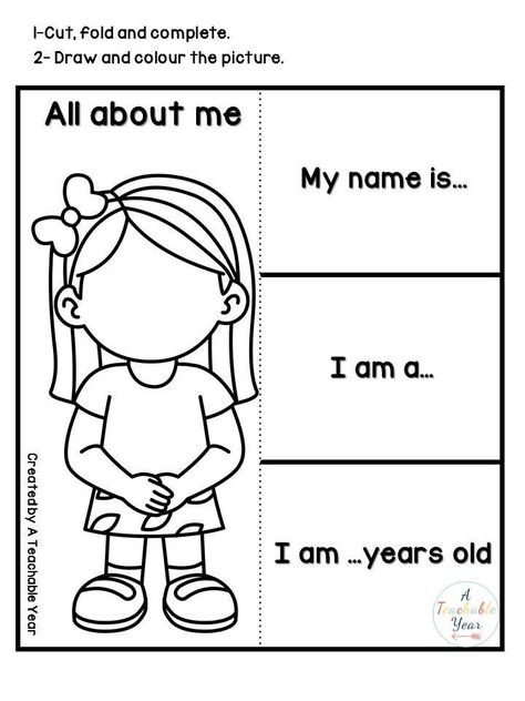 About Myself Worksheet, All About Myself, All About Me Worksheet, English Worksheets For Kindergarten, All About Me Preschool, All About Me Activities, English Activities For Kids, About Me Activities, Kids Worksheets Preschool