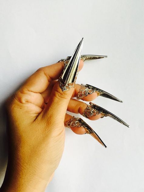 Nail Cuffs, Hewn City, Nails Sharp, Claw Rings, Nail Armor, Monster Romance, Finger Accessories, Metal Nails, Nail Rings