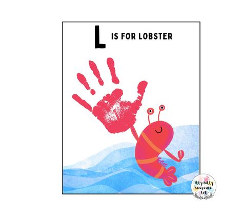 Letter L Handprint Craft Art Printable Template / Alphabet Crafts Letter L Handprint, Handprint Printable, Alphabet Crafts Preschool, Lobster Art, Preschool Activities Toddler, File Template, Alphabet Crafts, Christmas Poems, Handprint Craft