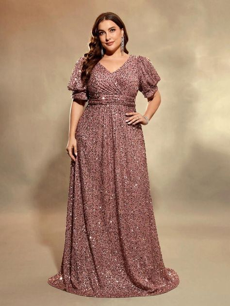 Cocktail Dress Elegant, Plus Size Sequin Dresses, Wedding Guest Gowns, Plus Size Sequin, Cocktail Dresses Online, Sequin Formal Dress, Sequin Dresses, Ruffle Trim Dress, Evening Dress Floor Length