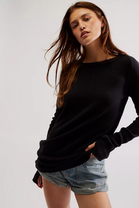 Care FP Honey B Crew Neck | Free People Waffle Stitch, Knitwear Dress, Crew Neck Top, Cut Off Shorts, Black Fits, Types Of Skirts, Waffle Knit, Long A Line, Womens Fashion Casual