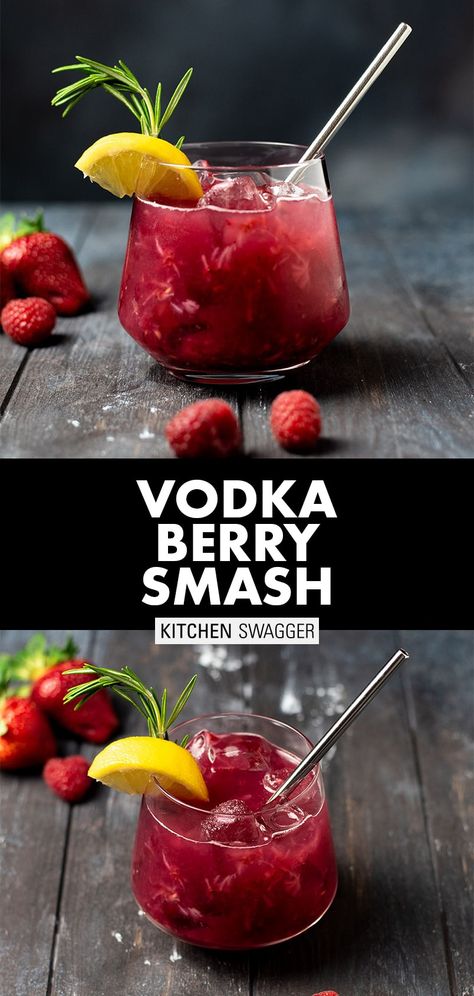 Vodka Smash, Strawberries And Raspberries, Berry Cocktail, Summer Vodka Cocktails, Raspberry Cocktail, Strawberry Cocktails, Strawberry Vodka, Raspberry Vodka, Vodka Lemonade