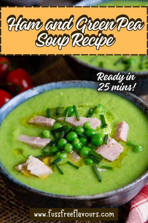 Try this quick and easy Ham and Green Pea Soup Recipe for a flavorful dish with a sweet and fresh taste. It has a wonderful summery flavor you can make all year round. Green Pea Soup Recipe, Sunshine Energy, Green Pea Soup, Pea Soup Recipe, Pea And Ham Soup, Easy Ham, Ham Soup, Pea Soup, Green Peas