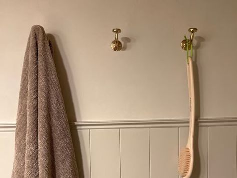 Carson 12" Semi-Flush Fixture curated on LTK Antique Brass Hooks, Brass Toilet Roll Holder, Modern Bathroon, Bathroom Hooks For Towels, Beachy Bungalow, Hallway Hooks, Brass Wall Hooks, Hooks For Towels, Bath Towel Hooks