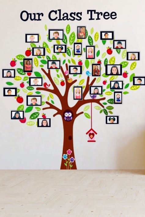 Fun classroom décor idea for elementary, preschool, kindergarten or daycare. Makes a great back to school decoration. Place pictures of your students in the frames to create a class tree to decorate your class. Class Tree, Decoration Creche, Diy Classroom Decorations, Kindergarten Classroom Decor, Classroom Wall Decor, Preschool Classroom Decor, Aktivitas Montessori, Diy Classroom, Class Decoration