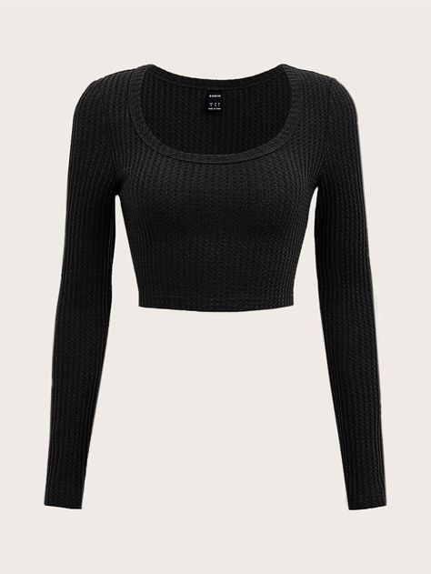 Crop Top Outfits, Pakaian Feminin, Long Sleeve Tops Casual, Fashion Top, Yoga Fashion, Knit Crop Top, Knit Crop, Black Crop, Dream Clothes