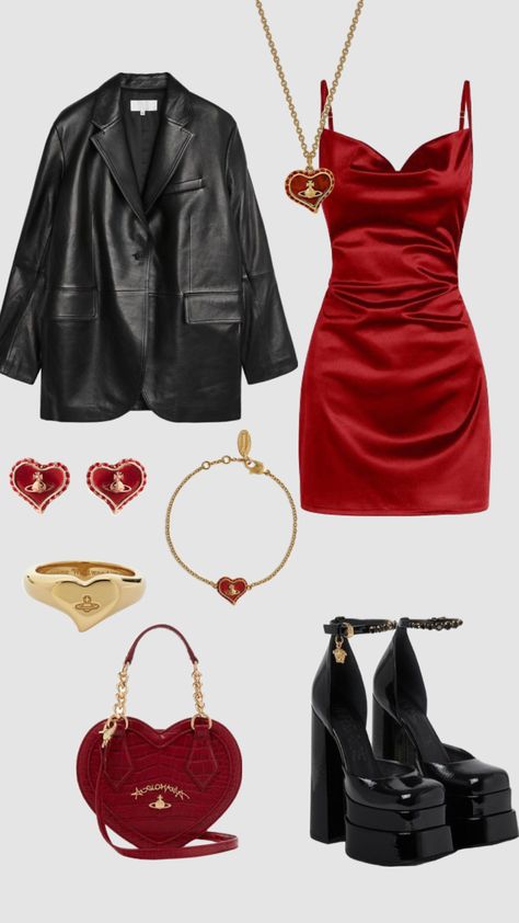 Red And Black Night Outfit, Dark Feminine Elegant Outfits, Birthday Winter Outfits Blackgirl, Black And Red Outfit Classy, Red And Black Outfits Aesthetic, Black And Red Outfit Ideas, Casual Outfits Cargo Pants, Mafia Outfits Female, Fashion Outfits Preppy