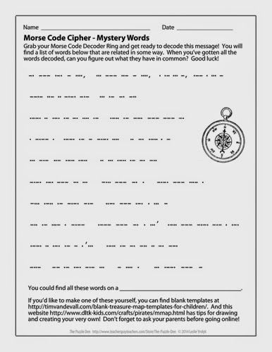 The Puzzle Den: Perplexing Puzzles freebie - 4/9/14 - A Morse Code Mystery List with a Decoder Ring! Morse Code Practice, Decoder Ring, Word Puzzles For Kids, American History Homeschool, Morse Code Words, List Of Words, Mystery Word, Critical Thinking Activities, Coded Message