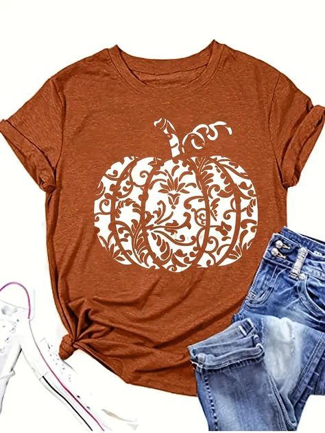 Plus Size Halloween T shirt Women's Plus Floral Pumpkin - Temu Labu Halloween, Pumpkin Print, Pumpkin Shirt, Cute Pumpkin, Linen Women, Halloween Pumpkin, Top Casual, Halloween Pumpkins, Plus Clothing