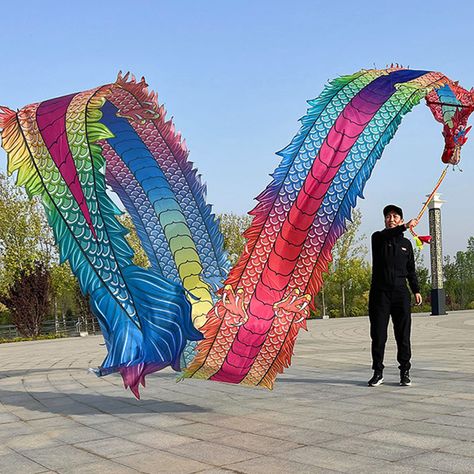 Chinese New Year Dragon Dance, Roof Party, Ribbon Dancer, Dance Props, Chinese New Year Dragon, Marionette Puppet, Dragon Dance, Flow Arts, Dragon 2