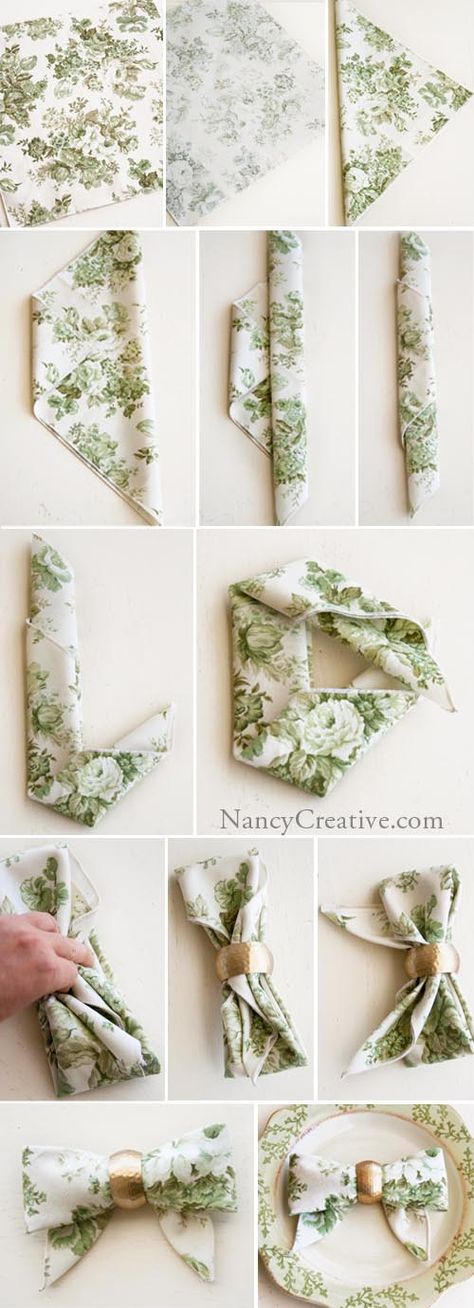 The Bow Fold from Top 100 Step-By-Step Napkin Folds | NancyCreative Diy Napkin Folding, Napkin Folding Tutorial, Diy Napkins, Napkin Folding, Cool Ideas, Christmas Table Settings, Cloth Napkins, Decoration Table, Christmas Table