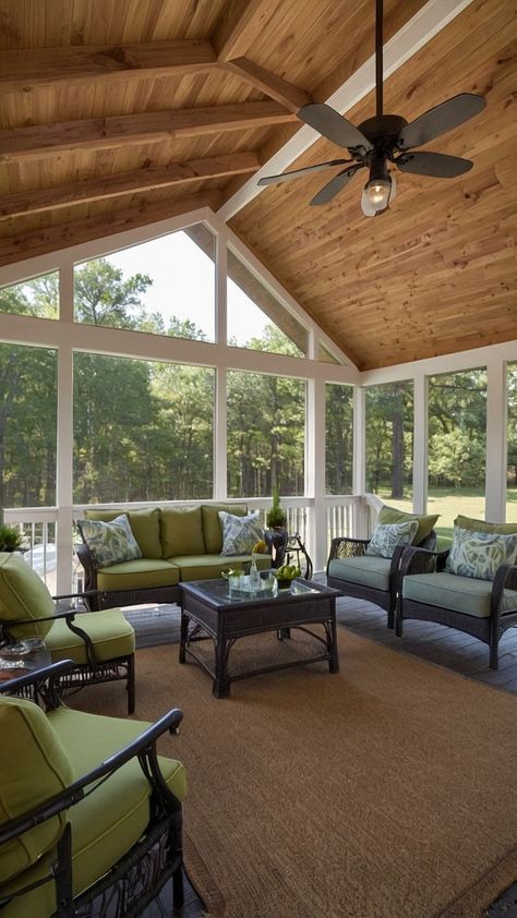 Transform Your Patio with these 15 Cozy Screened-In Porch Plans - Cheerful Talks Screened In Porch Plans, Enclosed Deck, Enclosed Decks, Screened Back Porches, Small Lake Houses, Outdoor Decks, Deck Addition, Three Season Porch, Screened Porch Designs