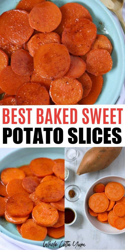 Whole Sweet Potatoes Baked In Oven, Sliced Sweet Potato Casserole, Sliced Baked Sweet Potatoes In The Oven, Sliced Sweet Potatoes In The Oven, Sliced Sweet Potato Recipes, Gluten Free Sweet Potato Recipes, Baked Sweet Potato Cubes, Baked Sweet Potato Oven, Roasted Sweet Potato Slices