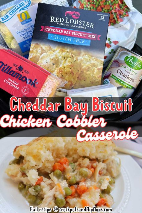 Best Chicken Cobbler Casserole with Cheddar Bay Biscuit Mix Chicken Cobbler Casserole, Gluten Free Chicken Pot Pie, Chicken Cobbler, Biscuit Chicken Pot Pie, Slow Cooker Chicken Pot Pie, Crockpot Chicken Pot Pie, Pot Pie Casserole, Chicken Pot Pie Casserole, Cheddar Bay Biscuits