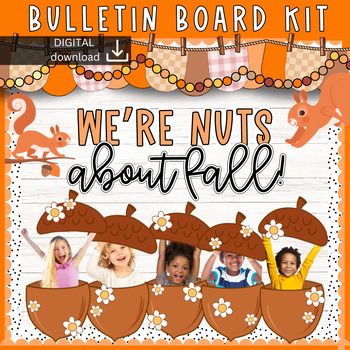 THIS IS A DIGITAL DOWNLOAD  We're Nuts About Fall Bulletin Board Kit **Get ready to fall in love with our "Were Nuts About Fall" Bulletin Board Kit!** This adorable and engaging fall-themed digital download is the perfect way to bring the cozy, playful spirit of autumn into your classroom. Featuring charming squirrels, acorns, and vibrant fall colors, this kit is designed to capture students' attention and create a warm, welcoming environment.Whats Included:- **Playful Squirrel and Acorn Designs**: Cute, high-quality graphics that will make your bulletin board stand out. - **Interactive Acorn Cutouts**: Personalize with students' photos or names to create an interactive and fun display. - **Festive Fall Banner**: Adds a cheerful touch to your classroom decor with its rich autumn hues and p Fall Prek Bulletin Board Ideas, We Are Nuts About Fall Bulletin Board, Fall Student Work Display, Harvest Board Ideas, It’s Fall Y’all Sign, Acorn Door Decorations Classroom, Fall Time Bulletin Board Ideas, We're Nuts About Fall Bulletin Board, Fall School Window Display