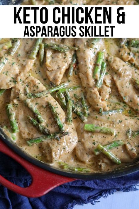 This easy and delicious keto Chicken and Asparagus one-skillet meal will not disappoint. The creamy cheese sauce and tender chicken are full of incredible flavor and extremely filling. Having the meat and veggies in one pan makes for easy clean-up. /keto recipes / low carb recipes / #keto #lowcarb Kasey Trenum, Chicken And Asparagus, One Skillet Meals, Boiled Egg Diet Plan, Recipes Low Carb, Chicken Asparagus, Recetas Keto, Keto Recipes Dinner, Low Carb Chicken