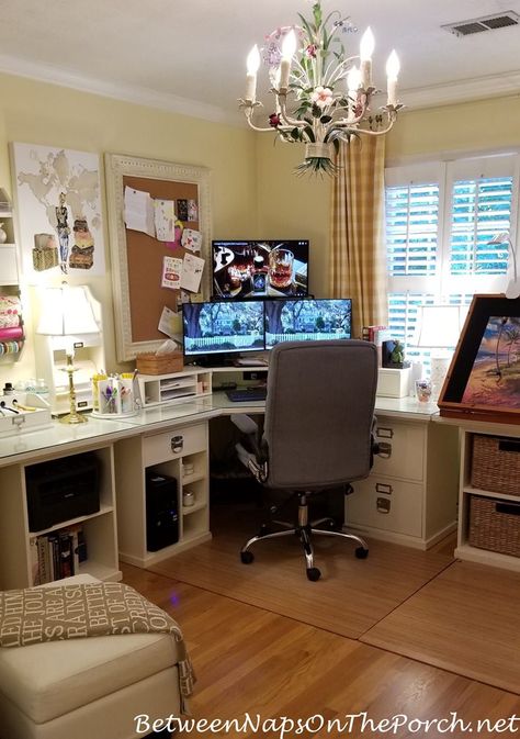 Small Home Office Ideas For Women, Home Office On A Budget, Setting Up A Home Office, Office On A Budget, Home Office Set Up, Feminine Home Offices, Mini Office, Cozy Home Office, Office Guest Room