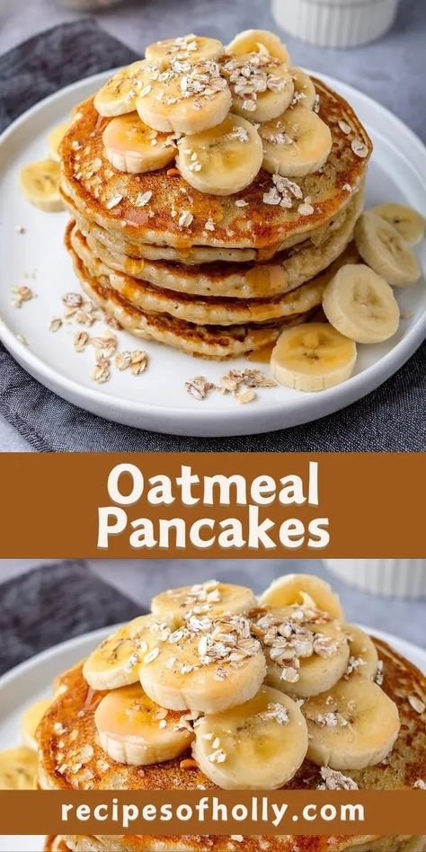 Oatmeal Pancakes | Recipes of Holly Paleo Oatmeal Cookies, Baked Oatmeal Recipes Breakfast, Oat Pancake Recipe, Oatmeal Pancakes Healthy, Oatmeal Pancakes Recipe, Healthy Oatmeal Recipes, Breakfast Oatmeal Recipes, Chilled Desserts, Baked Oatmeal Recipes