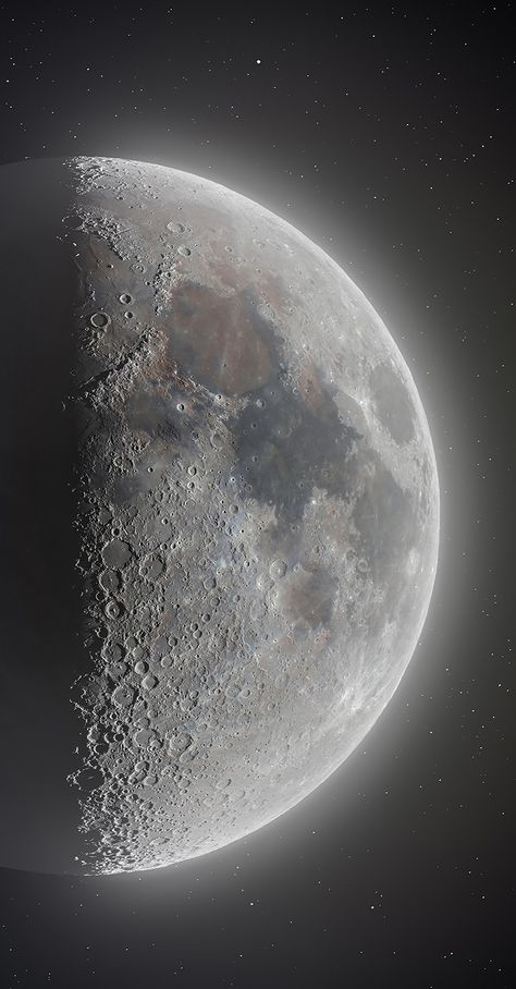 Moon in the first quarter phase l Andrew McCarthy Moon Phases Wallpaper Aesthetic, Selenophile Aesthetic Wallpaper, Cool Backrounds, Andrew Mccarthy, Quarter Moon, Iphone Wallpaper Landscape, Planets Art, Dark Nature Aesthetic, Moon Pictures