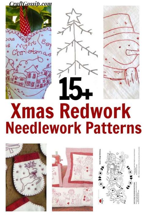 Free Christmas Embroidery Patterns, Christmas Redwork, Redwork Embroidery Patterns, Christmas Hand Embroidery, Primitive Embroidery, Redwork Patterns, American Embroidery, Hand Embroidery Patterns Free, Christmas Embroidery Patterns