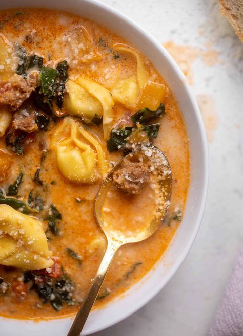 Butternut Tortellini, Tortolini Recipe, Squash Tortellini, Sausage Squash, Squash Sausage, Butternut Squash Sausage, Sausage Tortellini Soup, Sausage Kale, Sausage Tortellini