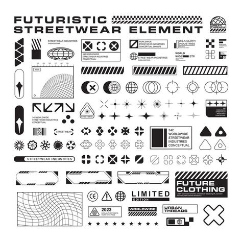 Tech Elements Design, Brutalist Logo Design, High Tech Aesthetic, Cyberpunk Graphic Design, Industrial Graphics, Shape Graphic Design, Tech Graphic Design, Graphic Design Icons, Punk Graphic Design