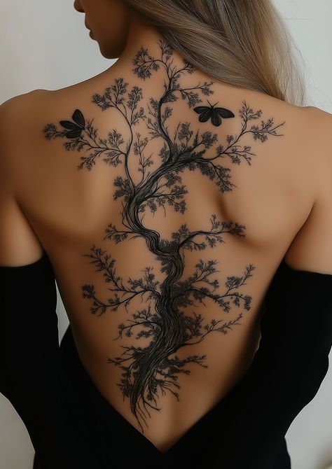 Explore Unique Tattoo Designs and Care Guides at Skin Canvas Designs | Skin Canvas Designs Cherry Tree Tattoo Back, Selves Tattoo Women, Back Of Neck Tree Tattoo, Back Tattoo Women Classy, Tree Of Life Full Back Tattoo, Full Back Tree Tattoo Women, Vines Tattoo Back, Back Tattoo Women Greek Mythology, Woman Atlas Tattoo