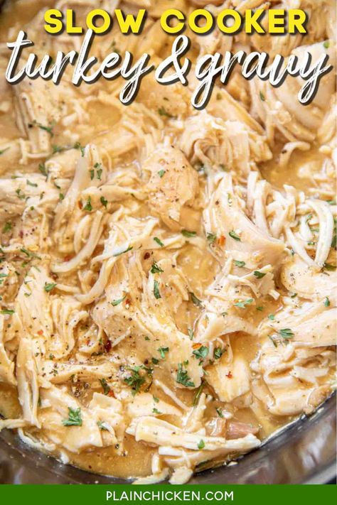 Shredded Turkey Sandwiches, Crockpot Turkey Tenderloin, Turkey Tenderloins, Pulled Turkey, Turkey And Gravy, Turkey Tenderloin Recipes, Turkey Gravy Easy, Hot Turkey Sandwiches, Turkey Breast Crockpot