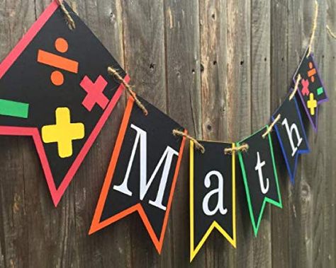 Maths Decorations Classroom, Maths Decorations Ideas, Maths Board Decoration Ideas, Math Teacher Classroom, Math Party, Math Decorations, Teacher Classroom Sign, Maths Display, Math Night