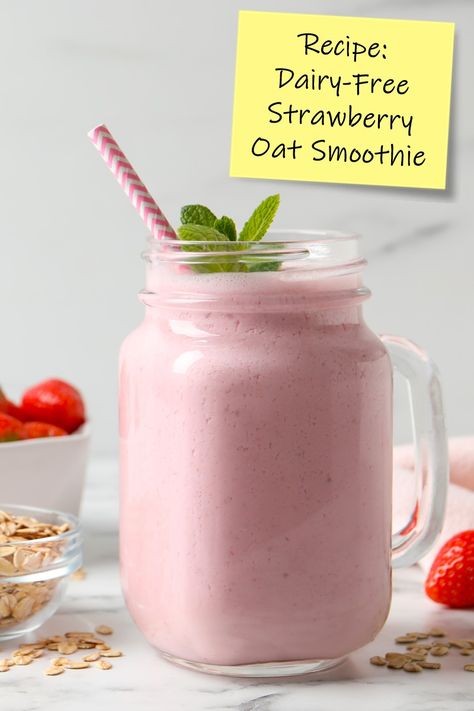 Strawberry Oatmeal Smoothie, Dairy Free Cooking, Oatmeal Smoothie, Sweet Smoothies, Strawberry Oatmeal, Oatmeal Smoothie Recipes, Oat Smoothie, Dairy Free Breakfasts, Dairy Free Eggs