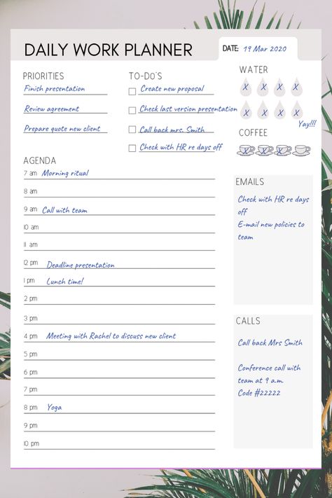 Daily Work Planner| Daily Planner| Work Organizer| Printable work planner | Business Printable Planner by  Henry Kennedy Weekly Daily Planner Template, Work Templates Business, Work Organizer Planners, Organizer Ideas Planner, Daily Planer Organisation, Work Planner Printable Free, Work To Do List Organizing, Work Day Planner, File Organizer Ideas