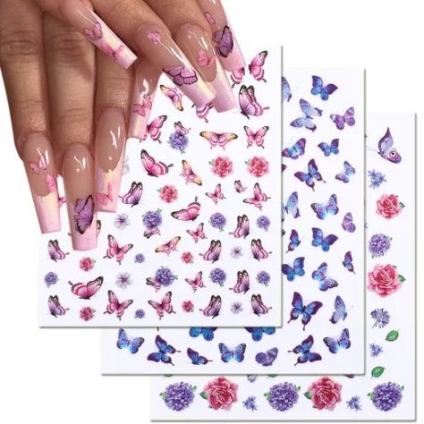 1pcs Watercolor Butterflies Sliders Blue Black Nail Decal Sticker Summer Nail Art Decoration Water Tattoo Manicure GLSTZ982 1017|Stickers & Decals| - AliExpress Nail Stickers Designs, Baby Boomers Nails, Nail Stickers Decals, Valentine Nail Art, Floral Nail Designs, Floral Nail Art, Sparkly Nails, Butterfly Nail, Pastel Nails