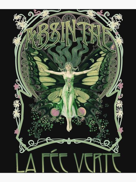 "Absinthe Classic T-Shirt" Poster for Sale by Kaylinky | Redbubble Absinthe Poster Vintage, Fairy Aesthetic Poster, Absynthe Design, Absinthe Aesthetic, Sona Inspiration, Art Neuvo, Liquor Poster, Green Fairy Absinthe, Absinthe Fairy