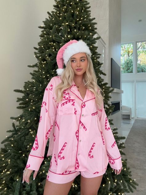 Christmas Pjs Women, Candy Cane Forest, Pjs Women, Pink Candy Cane, Cute Christmas Pajamas, Pajamas Aesthetic, Cozy Pjs, Winter Party Outfit, Christmas Pj