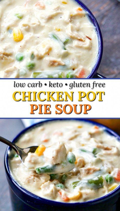 Low Carb Chicken Pot Pie, Gluten Free Chicken Pot Pie, Cauliflower Cream, Healthy Chicken Pot Pie, Keto Gluten Free, Chicken Pot Pie Soup, Pot Pie Soup, Soup Easy, Resep Diet