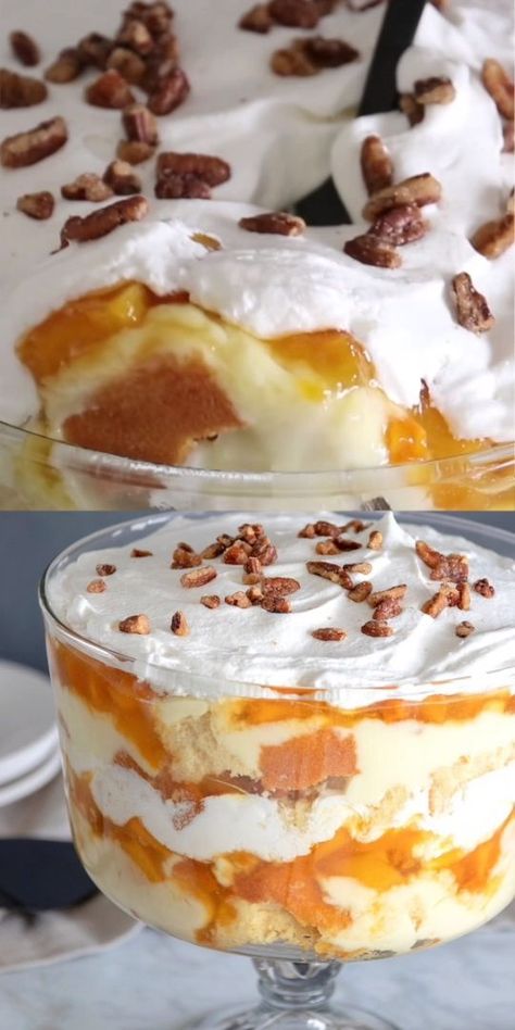 Peach Trifle, Oreo Trifle, Trifle Bowl Recipes, Trifle Dessert Recipes, Cheesecake Trifle, Baked Peach, Trifle Desserts, Torte Cupcake, Peach Desserts