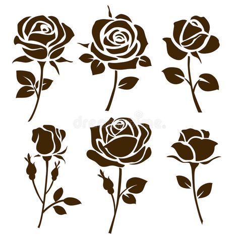 Flower icon. Set of decorative rose silhouettes stock illustration Illustration Rose, Flower Icon, Rose Stencil, Rose Illustration, Flower Icons, Flower Stencil, Stencil Patterns, Rose Icon, Vector Flowers