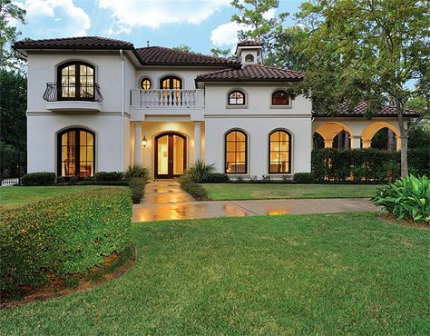 Charming Spanish Mediterranean-style home for sale in Houston Mediterranean Farmhouse Exterior, Rustic Mediterranean Farmhouse, Mediterranean Mansion, Farmhouse Exterior Design, Mediterranean Style Home, Mediterranean Architecture, Mediterranean Style Homes, Spanish Style Home, Spanish Style Homes