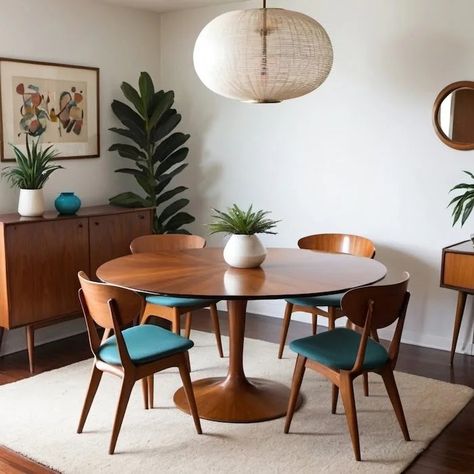 Mid Century Modern Wood Dining Table: Why Still Popular? - Mid-Century Modern (MCM) Mid Century Table Dining, Midcentury Modern Japandi, Post Modern Dining Table, Small Mid Century Dining Room, Mid Century Dinner Table, Mid Century Modern Dining Table Round, Dining Set Ideas, Mid Century Modern Dining Room Ideas, Mid Century Modern Kitchen Table