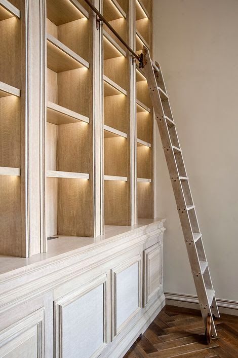 Oak Library, Limed Oak, Library Ladder, Library Bookcase, Library Room, Home Library Design, Shelf Lighting, Bookshelf Design, Bookshelf Styling