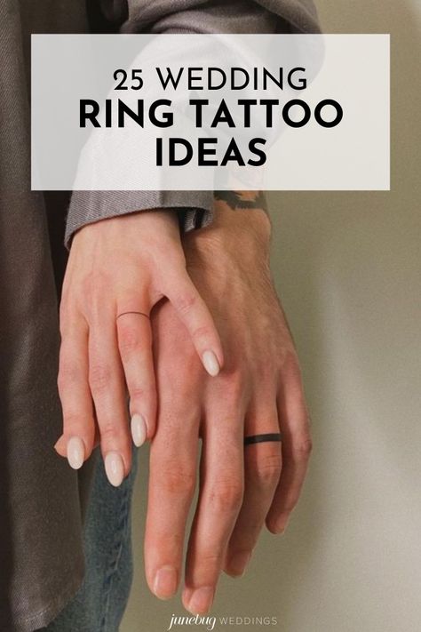 Tattoos Wedding Rings, Wedding Ring Band Tattoo, Male Ring Tattoo Wedding Bands, Tattooed Rings Wedding, His And Hers Finger Tattoos, Rings Tattoo Wedding, Engagement Tattoos Ideas, Men Wedding Band Tattoo Ideas, Couple Tattoo Ring Finger