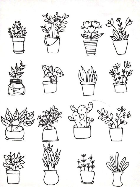 Flower in pot Pot Flowers Drawing, Plants In Pots Drawing, How To Draw Plants Easy, Small Plants Drawing, Potted Flower Drawing, Cute Flower Pot Drawing, Pot Of Flowers Drawing, Draw Plants Easy, Potted Flower Tattoo