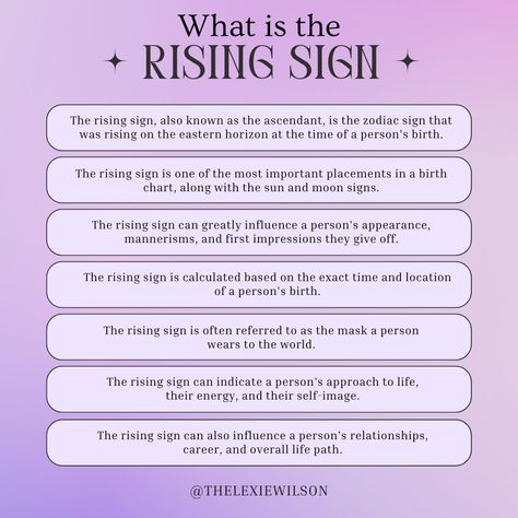 So you've probably been asked: "what's your sun, moon, and rising?" But you don't know what it all means - well let's break it down; starting with the Rising sign. Learn more about your personality by booking a session with me at thelexiewilson.as.me or at the link in my bio Love, Lex #astrologypost #rising #risingsigns #astrologybasics #beginnerastrology #astrologyforbeginners Rising Sign Meaning, Zodiac Rising, Sun Moon And Rising, Bio Love, Astrology Meaning, Holly Hobby, Rising Sign, Sign Meaning, Leo Horoscope