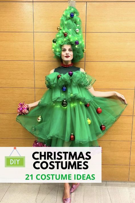 Spread the holiday cheer this year with these festive Christmas costume ideas! These ideas range from simple to more complicated costumes, but you are sure to find an idea for everyone in the family! From kids costumes to couple ideas, these cheerful Christmas costume ideas will make you the life of the holiday party Christmas Costume Diy Women, Christmas Costume For Women, Christmas Dress Up Ideas For Women, Christmas Couple Costume Ideas, Team Holiday Dress Up Ideas, Christmas Suits Women, Partridge In A Pear Tree Costume, Diy Christmas Movie Costumes, Homemade Christmas Costumes