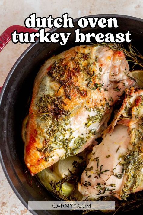 Dutch Oven Turkey Breast, Dutch Oven Turkey, Oven Turkey Recipes, Oven Turkey, Herb Roasted Turkey Breast, Moist Turkey, Oven Meals, Cooking Turkey Breast, Herb Roasted Turkey