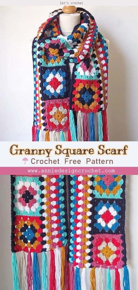 Crochet Granny Square Scarf, Granny Square Scarf, Poncho Crochet, Idle Hands, Crochet Scarf Pattern Free, Crochet Design Pattern, Crochet Granny Square, Granny Squares Pattern, Granny Square Crochet Pattern