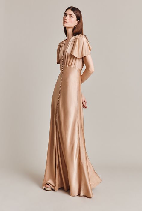 Delphine Satin Maxi Dress | Ghost London Champagne Silk Dress, Maxi Dress Dark, Dana Dress, Palm Dress, Victoria Dress, Dress Crafts, Satin Maxi, Satin Maxi Dress, Satin Midi Dress