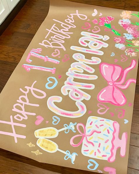 I shouldn’t play favorites, but I’m in love with these flowers 💗🌷💐 Hand Painted Banner Ideas, Birthday Banners Painted, College Birthday Party Ideas, Birthday Sign Ideas, Cute Birthday Themes, Birthday Party Craft Ideas, Teen Birthday Ideas, Painted Birthday Banner, Sweet 16 Banner